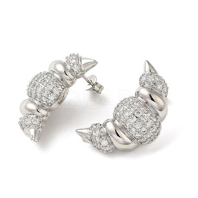 Croissant Rack Plating Brass Micro Pave Cubic Zirconia Stud Earrings for Women EJEW-O001-05P-1