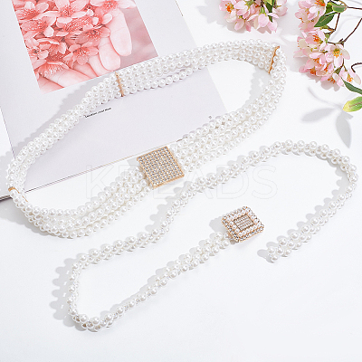 2Pcs 2 Styles Plastic Pearl Bead Multi-strand Stretch Chain Belt AJEW-WR0002-21-1