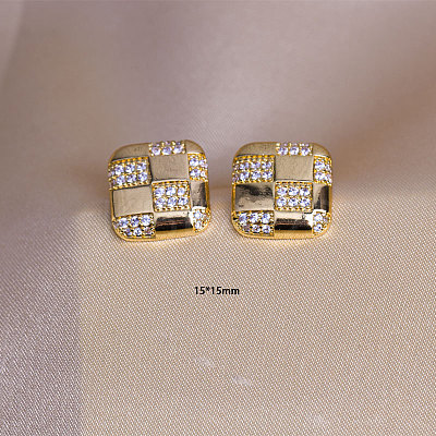 Square 304 Stainless Steel Crystal Rhinestone Pendant Necklaces & Stud Earrings Sets FS-WGB49B1-02-1