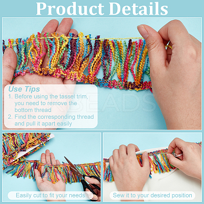 10 Yards Rainbow Polyester Fringe Trim Ribbons DIY-FG0006-17-1