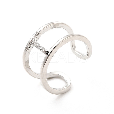Clear Cubic Zirconia Initial Letter Open Cuff Ring RJEW-A012-01P-T-1