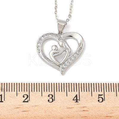 Mother's Day Brass Micro Pave Clear Cubic Zirconia Mother and Baby Heart Pendant Necklaces for Women NJEW-C085-01A-P-1