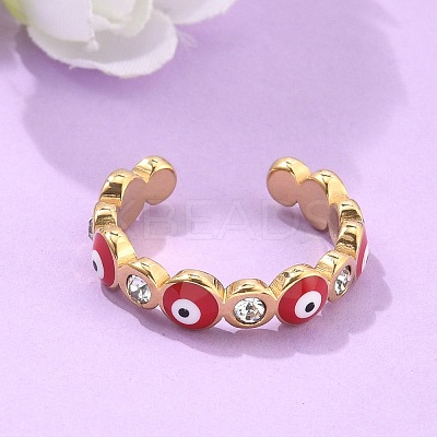 PVD Vacuum Plating 304 Stainless Steel Enamel Evil Eye Open Cuff Rings STAS-D089-23G-1