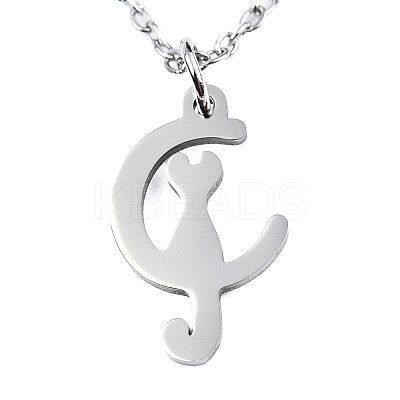 Non-Tarnish 201 Stainless Steel Kitten Pendant Necklaces LS-NJEW-S105-JN588-40-1-1