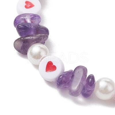 Natural Amethyst Chip Beaded Stretch Bracelets BJEW-JB10507-1