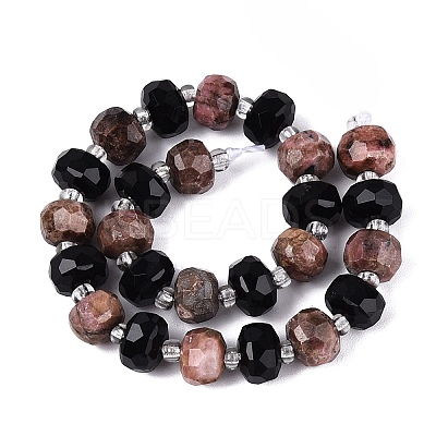 Natural Obsidian & Rhodonite Beads Strands G-Q614-03A-03-1