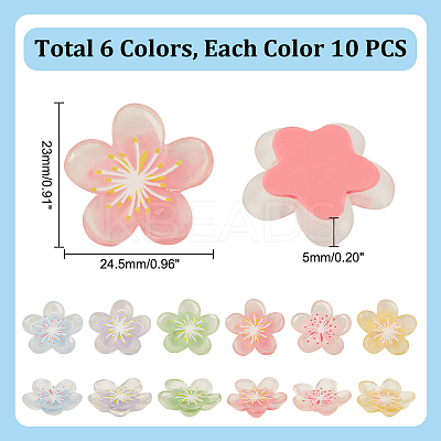 60Pcs 6 Colors Translucent Resin Decoden Cabochons RESI-GA0001-31-1