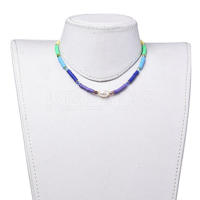 Handmade Polymer Clay Heishi Beads Necklaces NJEW-JN02527-1