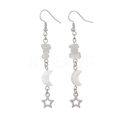 Brass Moon with Star Dangle Earrings EJEW-JE06675-1