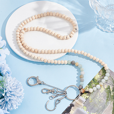 Wood & Flower Amazonite Beads Dress Zipper Helper HJEW-GO00092-1