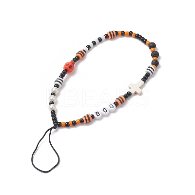 Halloween Glass Beaded Mobile Straps HJEW-TA00004-1