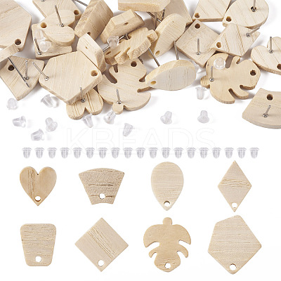 32Pcs 8 Style Ash Wood Stud Earring Findings EJEW-TA0001-16V-1