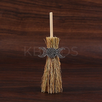 Mini Witch Wiccan Altar Broom with Alloy Charms PW-WGDD577-03-1