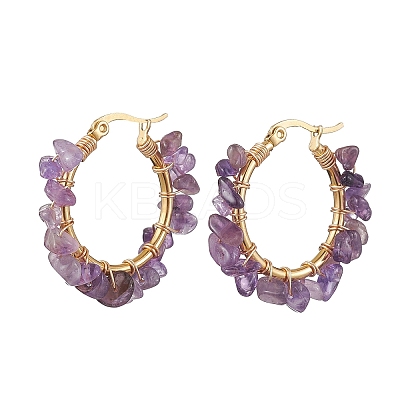 Natural Amethyst Hoop Earring EJEW-JE05709-05-1