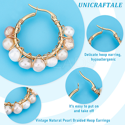 4 Pairs Vintage Natural Pearl Braided Hoop Earrings for Girl Women EJEW-UN0002-07-1