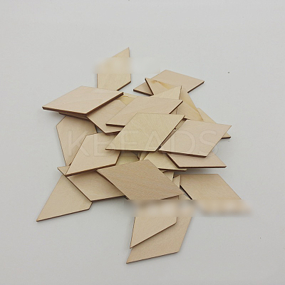 Unfinished Wood Rhombus Shape Discs Slices WOCR-PW0001-005B-1
