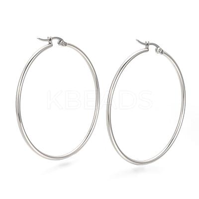 Tarnish Resistant 201 Stainless Steel Hoop Earrings MAK-R018-50mm-S-1