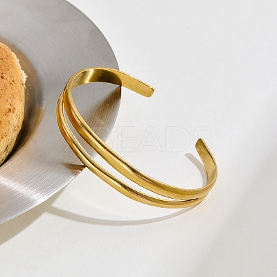 304 Stainless Steel Cuff Bangles for Women LS-BJEW-B147-02G-1