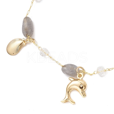 Natural Labradorite Link Bracelets for Women BJEW-JB12116-03-1
