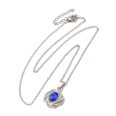 Rhinestone Flower Pandant Necklace with Cable Chains NJEW-K247-01P-1