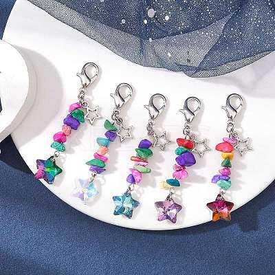 Electroplate Glass Star Pendant Decoration HJEW-JM01588-1