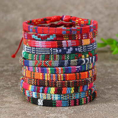 12Pcs Bohemian Style Cotton Cord Knitting Braided Anklet Sets FS-WGF0344-06-1