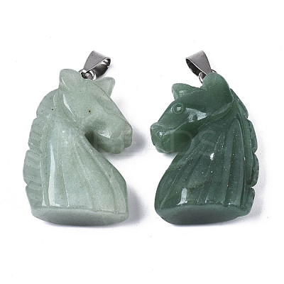 Carved Natural Green Aventurine Pendants G-N0327-002I-1