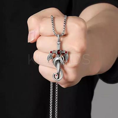 Alloy & 201 Stainless Steel & Rhinestone Dinosaur Wrapped Sword Pendant Necklaces for Men FS-WGFE8C1-04-1