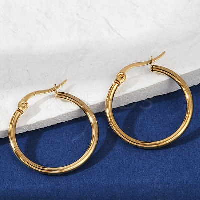 PVD Vacuum Plating 201 Stainless Steel Hoop Earrings with 304 Stainless Steel Pins for Women LS-EJEW-D279-12G-02-1
