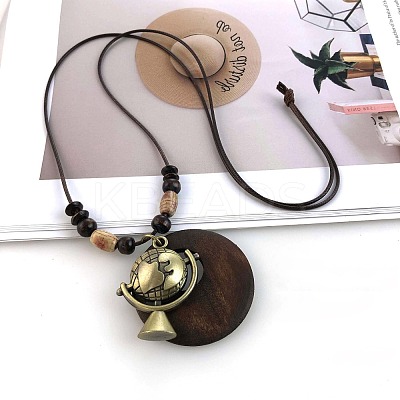 Bohemian Wood Donut Alloy Pendant Long Necklaces for Women FS-WGBD296-03-1