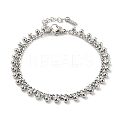 Non-Tarnish 304 Stainless Steel Round Ball Charms Link Chain Bracelets BJEW-G686-05P-1