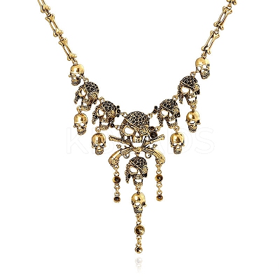 Halloween Themed Pirate Skull Alloy Bib Necklace for Women HAWE-PW0001-215AG-1