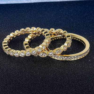 3Pcs 3 Styles Brass Micro Pave Clear Cubic Zirconia Finger Rings for Women FS-WG3CB6F-02-1