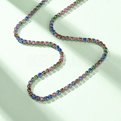 3MM 304 Stainless Steel Rhinestone Cup Chain Necklaces for Women NJEW-G175-01P-01-1