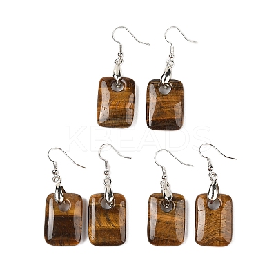 Natutal Tiger Eye Dangle Earrings EJEW-F343-E08-1