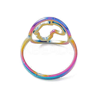 Ion Plating(IP) 201 Stainless Steel Hollow Out Africa Map Adjustable Ring for Women RJEW-C045-04M-1