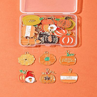 30Pcs 15 Styles Thanksgiving Day Golden Tone Alloy Enamel Pendants ENAM-FS0002-02-1