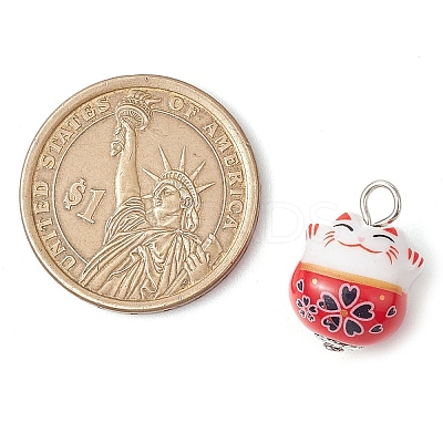 Lucky Cat Maneki-neko Patterned Porcelain Pendants PALLOY-JF03134-1
