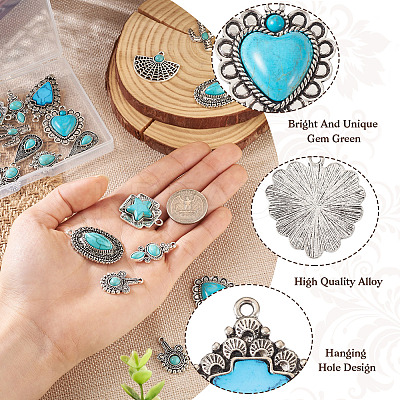 24Pcs 12 Styles Synthetic Turquoise Pendants FIND-TA0001-79-1