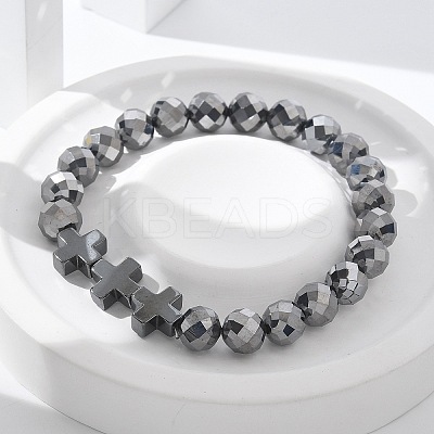 Natural Titanium Hertz Beads Stretch Bracelets for Women Men BJEW-R015-01-1