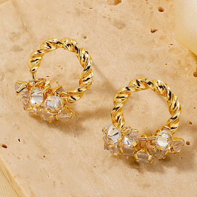 Chic Fashionable Luxe Women's Brass Rhinestone Twisted Stud Earrings LQ2144-1-1