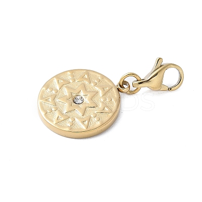 304 Stainless Steel Flat Round with Star Pendant Decoration STAS-S165-31G-1