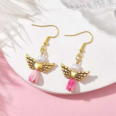 Angel Antique Golden Alloy & Resin Dangle Earrings EJEW-JE05686-11-1