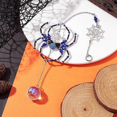 Spider Glass Beaded Hanging Ornaments HJEW-TA00172-03-1