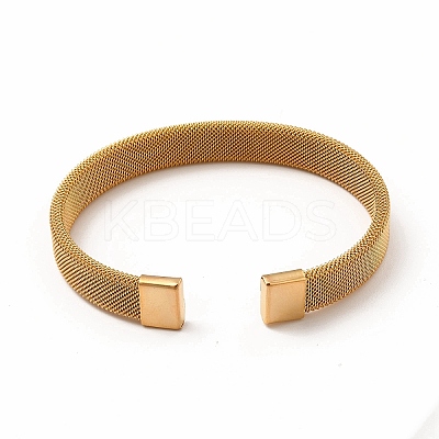 304 Stainless Steel Flat Mesh Chains Shape Open Cuff Bangle for Women BJEW-C0033-06-1