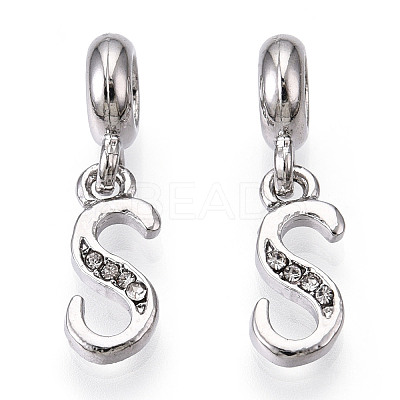 Platinum Rack Plating Alloy Rhinestone European Dangle Charms PALLOY-T048-36P-S-1