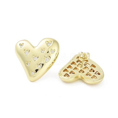 Heart Rack Plating Brass Micro Pave Cubic Zirconia Studs Earrings for Women EJEW-B047-01G-1