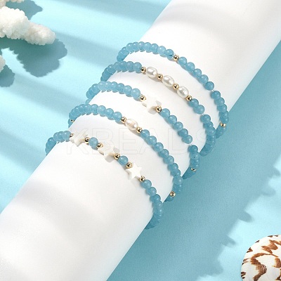 5Pcs 5 Style Natural Dyed White Jade & Pearl & Shell Star Beaded Stretch Bracelets Set BJEW-JB09495-05-1