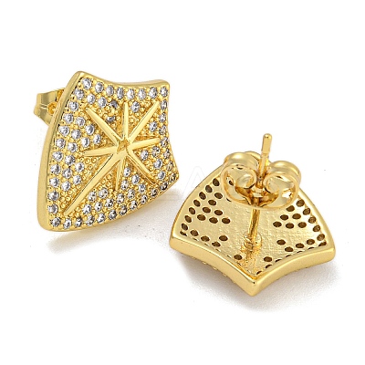Rack Plating Brass Micro Pave Clear Cubic Zirconia Stud Earrings EJEW-I313-18C-G-1