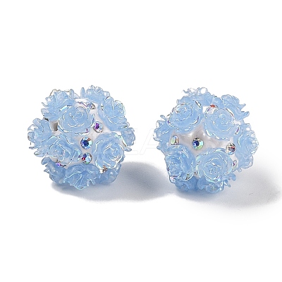 Handmade Polymer Clay Rhinestone Beads with Embossed Acrylic Rose CLAY-H004-06C-1